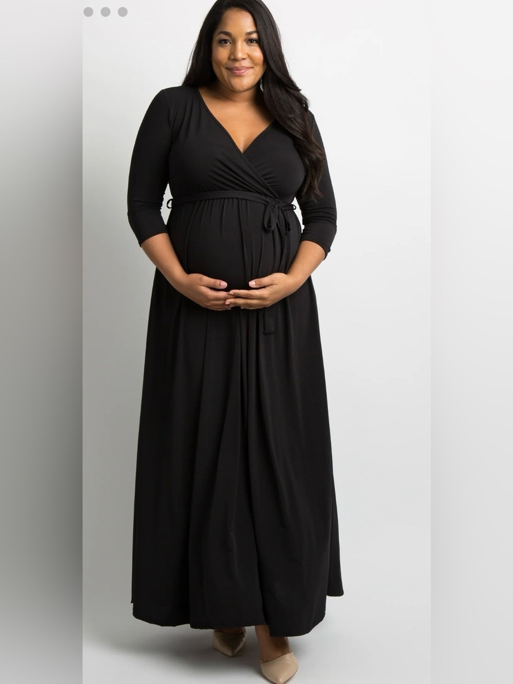 NWT -  PinkBlush Black Sash Tie Wrap Plus Maternity Maxi Dress